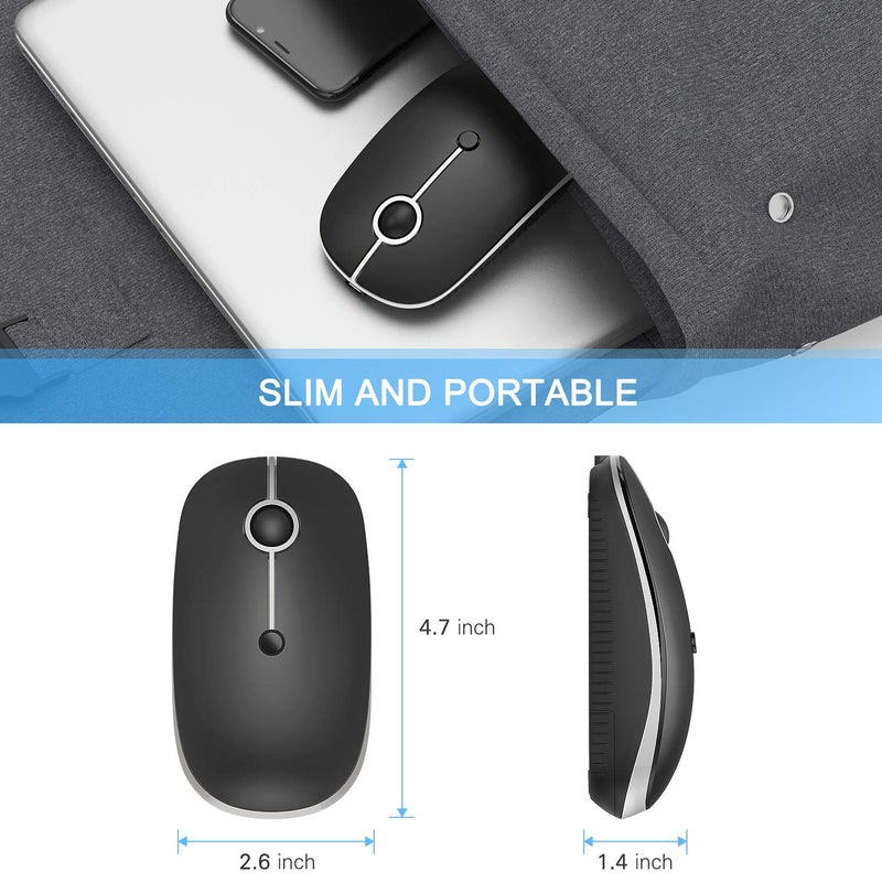VssoPlor Type C Wireless Mouse, USB C MacBook Wireless Mouse Dual Mode Cordless Mice with USB and Type C Receiver Compatible with PC, Laptop, MacBook and All Type C Devices-Black and Silver - Image 5